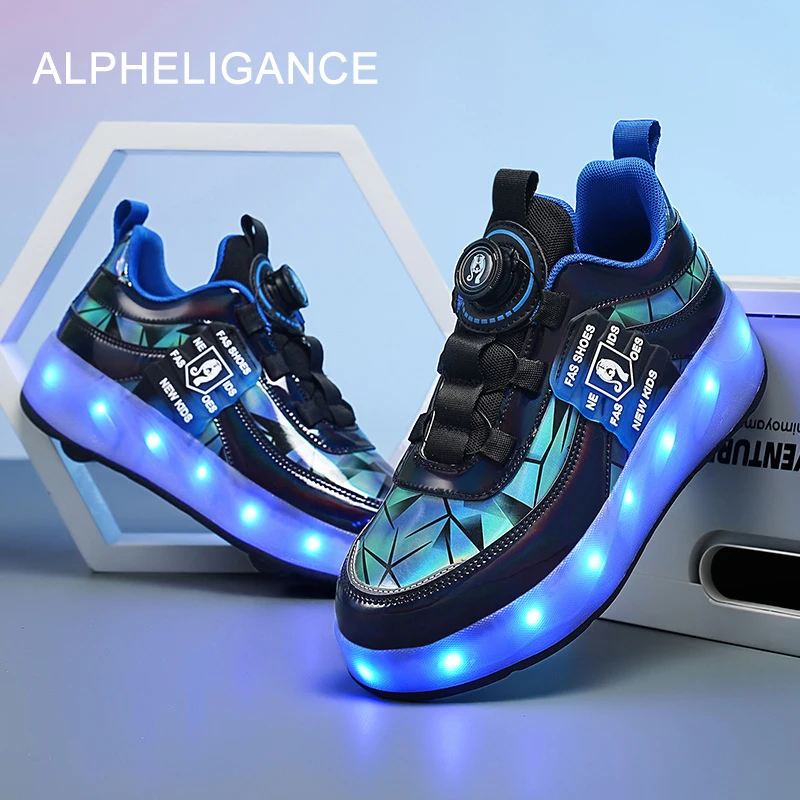 Alpheligance New Style Kids Roller Skating Shoes Boys And Girls Out Running USB Charging Led Shoes design Shoes