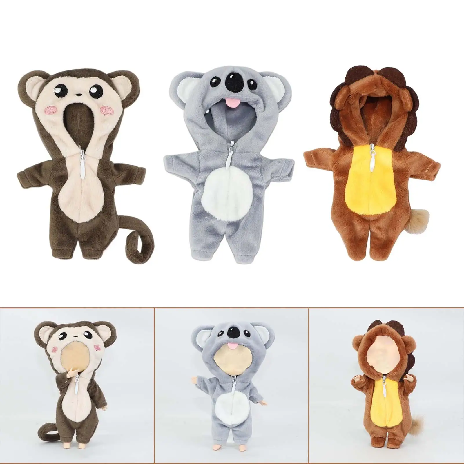 Doll Clothing 1/12 Doll Animal Furnishing Doll with Zipper Clothes Plush Doll Accessories for Gsc House