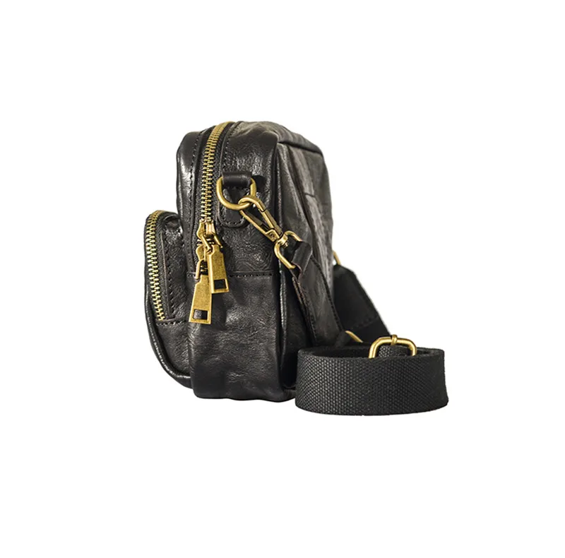 Simple casual natural genuine leather men's small shoulder bag teens weekend daily real cowhide black light phone messenger bags