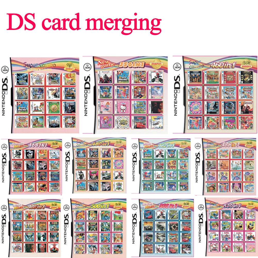 Cartucho de Video Games para Compilação DS, Classic Game Card, Cartão Multicolor para NDS, NDSL, NDSI, 2DS, 3DS, 4300, 208, 486, 500 em 1