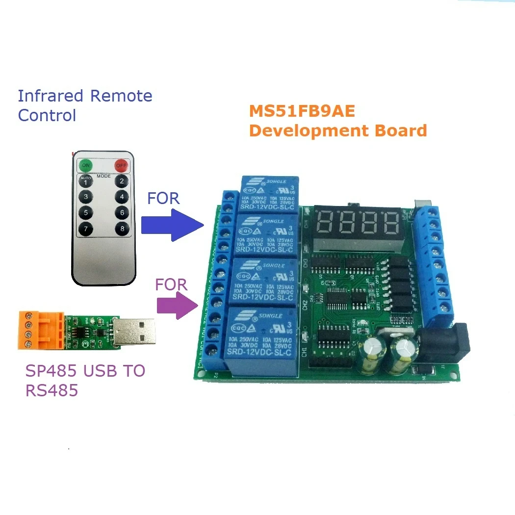 DC12V MCU N76E003 MCU Development Board MS51FB9AE Digital Tube LED Relay Module For Time Delay Relay Simple PLC RS485 Practical