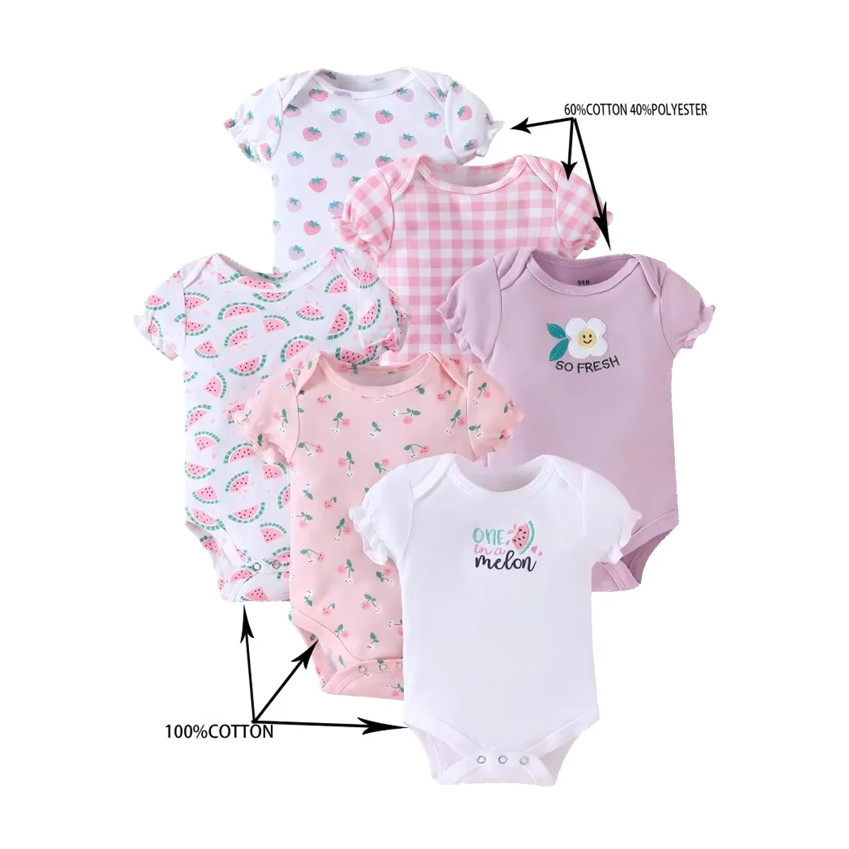 6PCS baby girl clothe summer Baby girl onesie  cotton fabric beby girl  Short-sleeved jumpsuit Suitable for 0-9 months