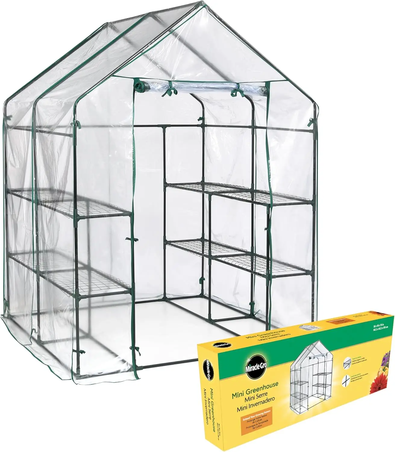 

4'8" x 4'8" x 6'5" Outdoor Mini Walk-in Greenhouse Tent with 8 Shelves, All-Season Plant Growth Accelerator