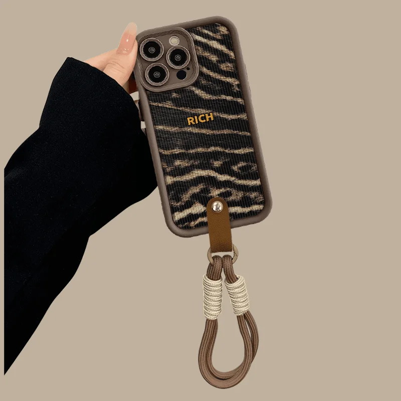 For iPhone16plus Skyeye iPhone15 Brown leopard print RICH iPhone14 phone case iPhone11 all-inclusive iPhone13 soft iPhone12