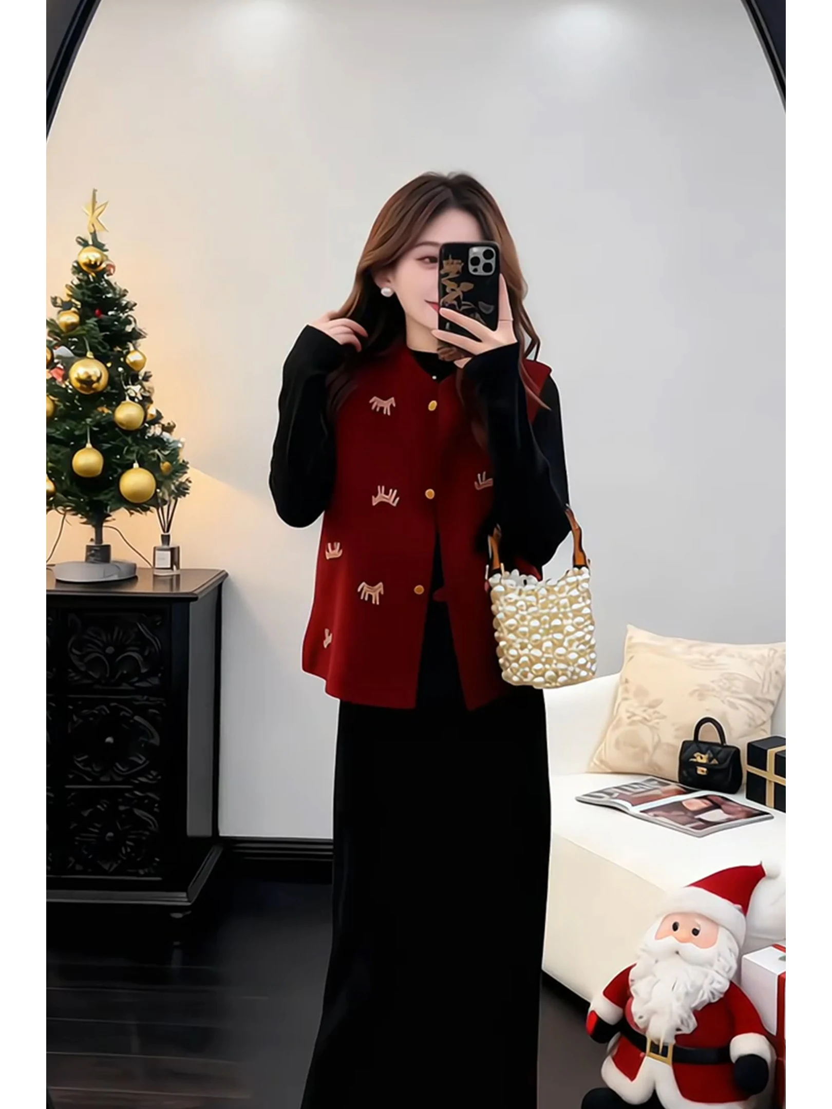 

Комплект с вышивкой Ele: Женский модный весенний наряд к Новому году, красный, для взрослых, повседневный, теплый, в стиле зодиакального года