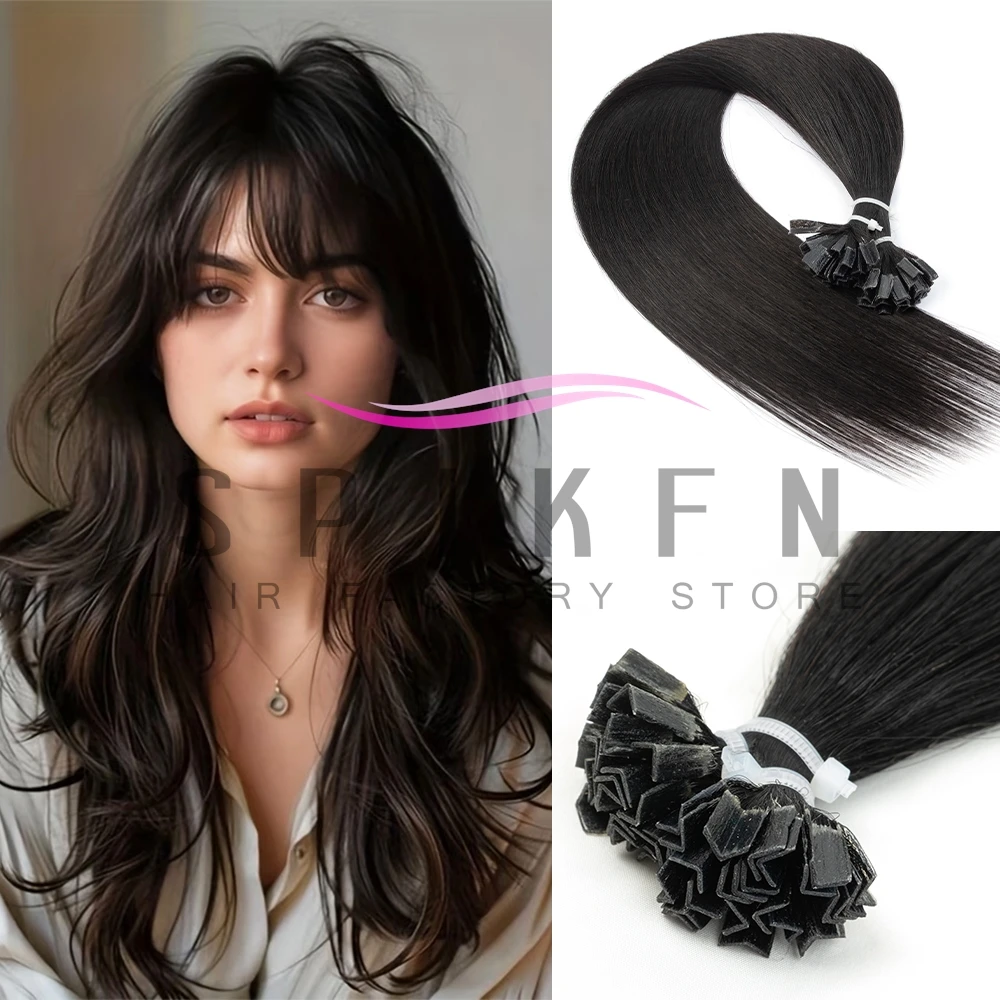 SPIKFN Keratin V Tip Hair Extension Human Hair 30-50G Natiral Black Straight Hair  12