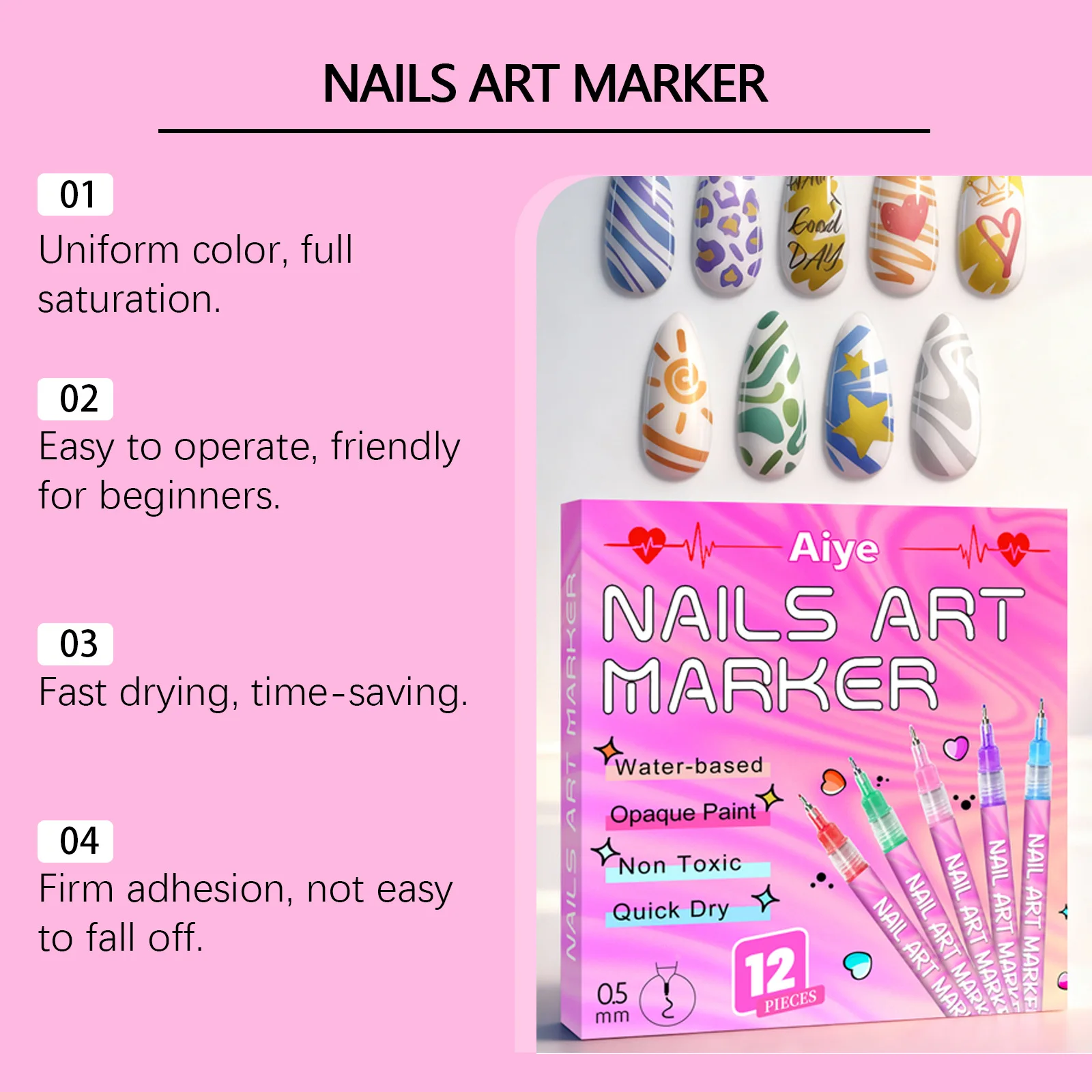 12 Color Nail Art Pens Kit Create Vivid Color Fashion Nail Arts Diy Nail Design Quick Dry Easy Coloring Nail Art Painting Pens