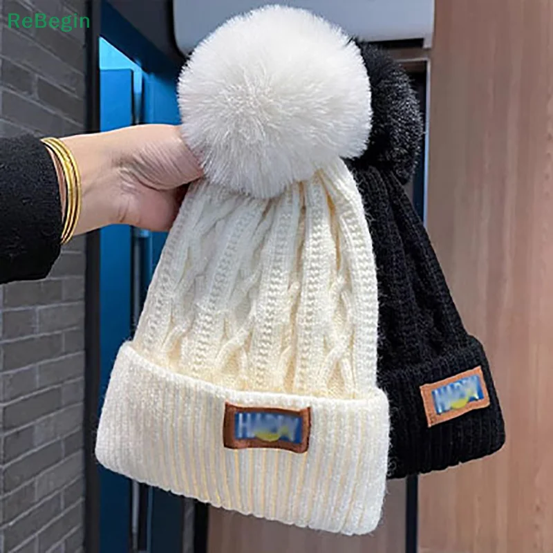 Fashion Pompoms Beanies Hat For Women Autumn Winter Thickened Warm Cap Stylish Beanie Hats Casual Outdoor Keep Warm Knitted Caps