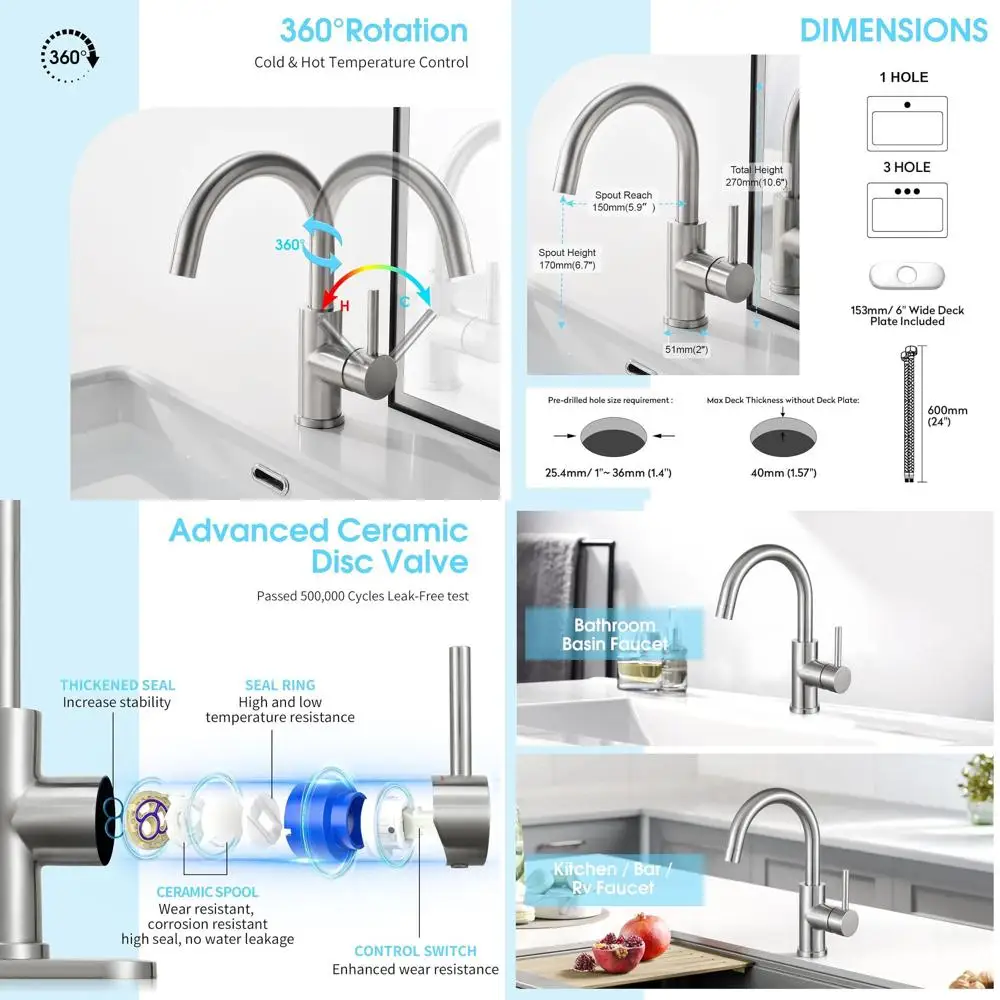 

Stainless Steel Single Hole Pre-Wet Mini Kitchen Faucet with Brushed Nickel Finish for Bathroom and Utility Sinks