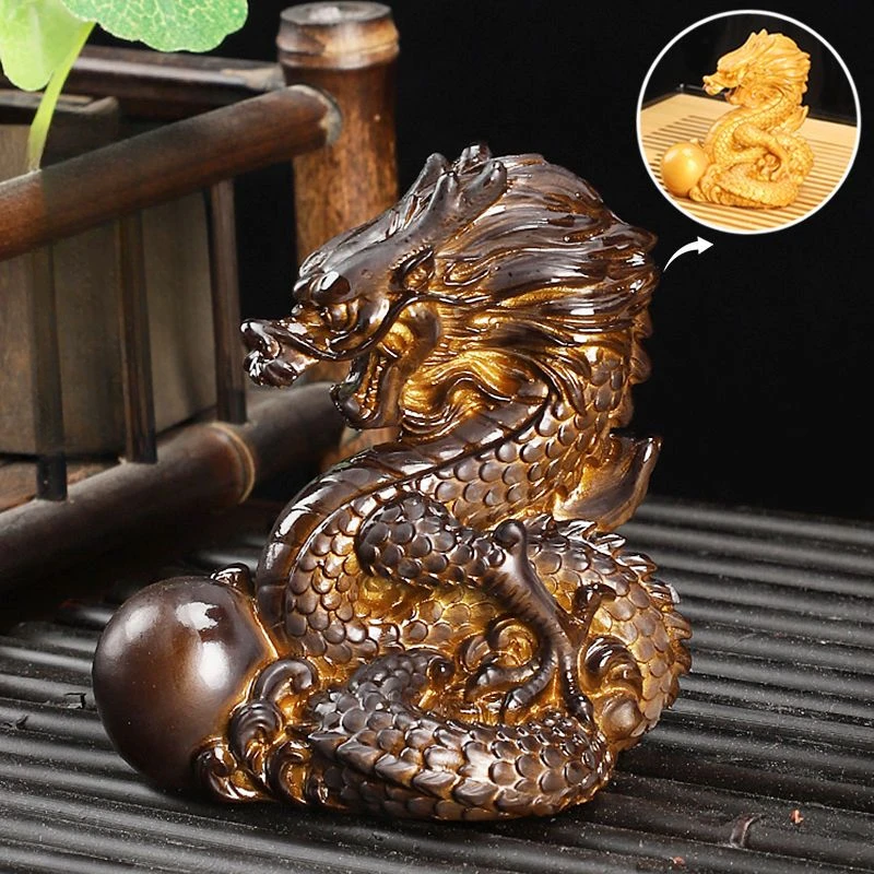 Resin Color Changing Tea Pet Small Ornament Lucky Animal Dragon Sculpture Creative Play Mini Tea Set Accessories, Boutique , 1Pc