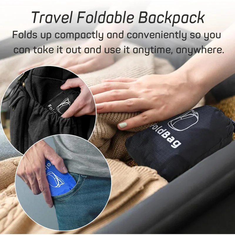 Sac à dos de camping hydrofuge pour hommes et femmes, sac à dos de randonnée, sacs à dos pliables pour voyage, plein air (noir