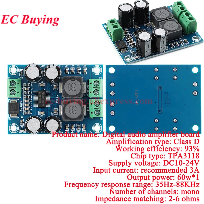10 szt./1 szt. TPA3118 PBTL 60W Mono Cyfrowy Wzmacniacz Audio Moduł Płytki Wzmacniającej DC 8-24V Dla Arduino Dwukanałowy 2*45W 30W XH-M314 — zdjęcie produktu 5