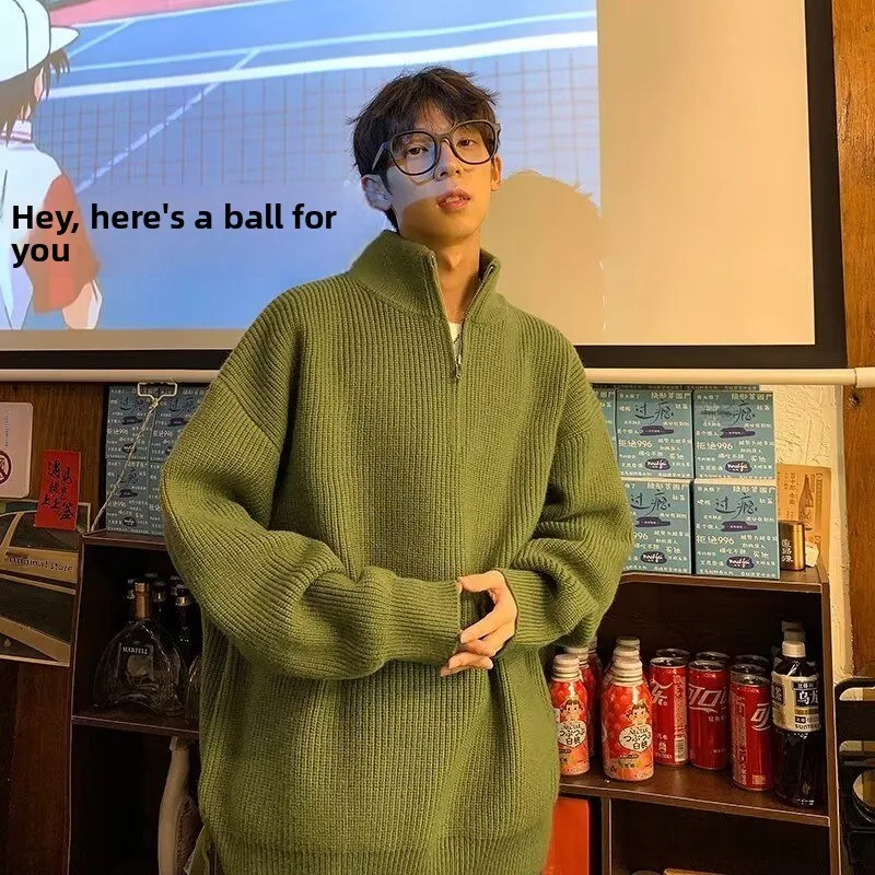 

Men's Autumn Winter Knitted Long Sve Sweater Coat Pure Color Stand Collar Casual Open Cardigan Soft Polyester Fiber