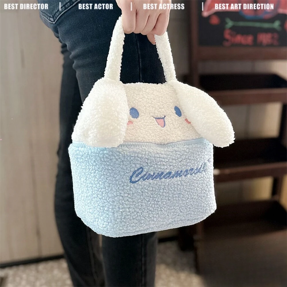 Bolsa de armazenamento cosmética estilo japonês para meninas, Kuromi Cinnamoroll, bonito anime, minha melodia, bolsa de pelúcia, alta capacidade