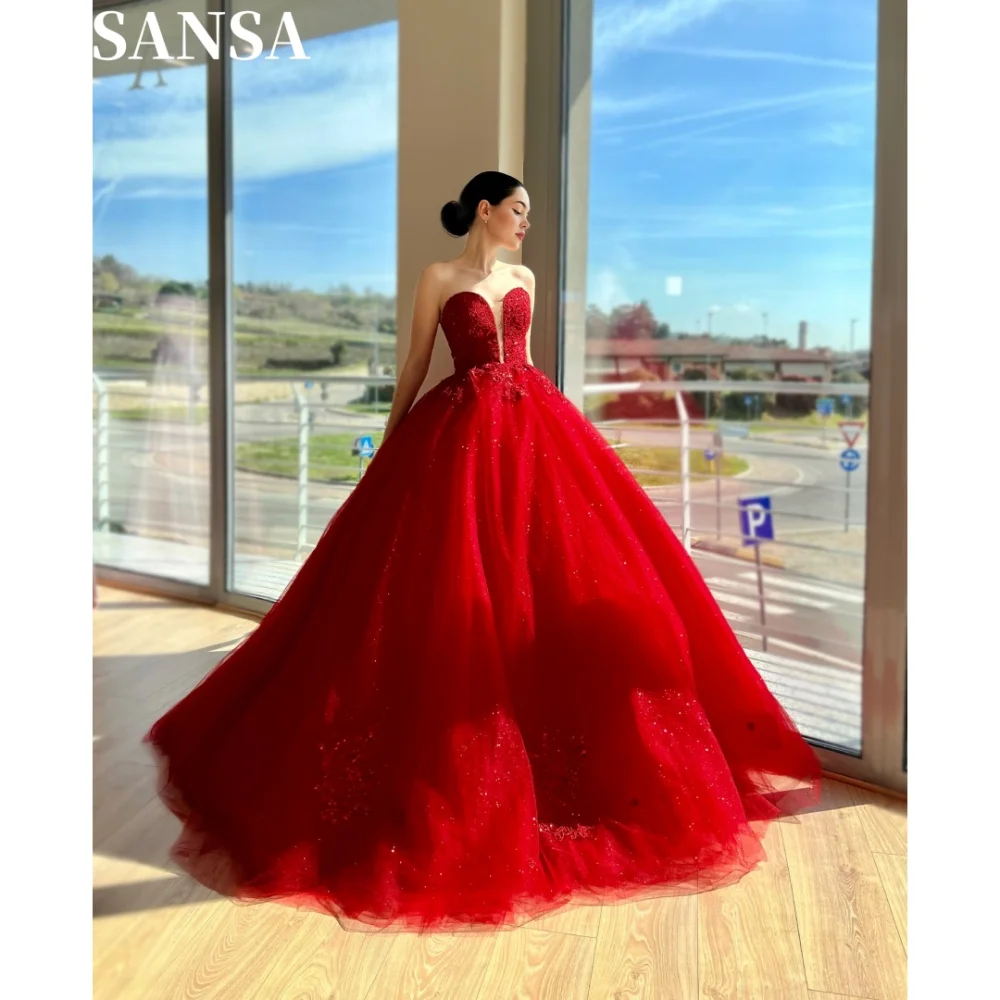 Sansa Formal A-line Glitter encaje Porm vestido personalizado hasta el suelo Vestidos De novia sin tirantes sin mangas Vestidos De Fiesta 2024