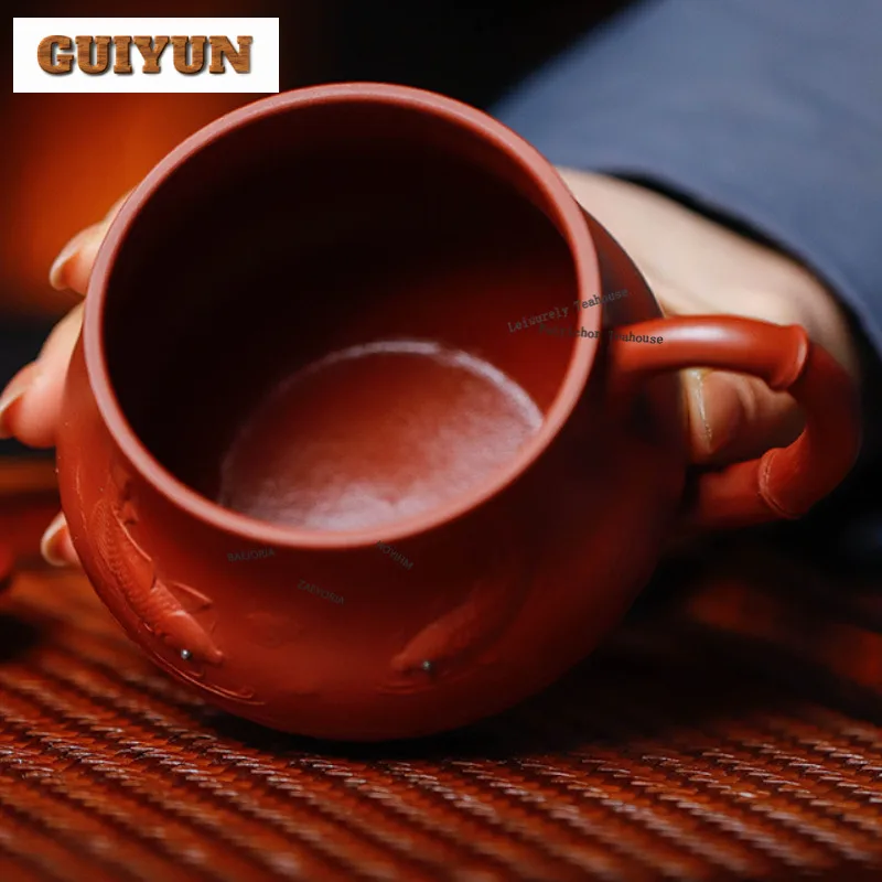 340ml Yixing Purple Clay Dahongpao Mud Fish Coffee Mug Breakfast Mug Afternoon Tea Mug Personal Office Water Cup Drinkware Gift