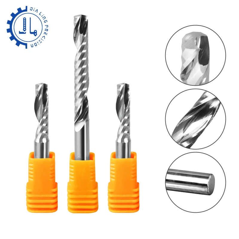 Tek Flüt End Mill Kesiciler Alüminyum Tungsten Karbür CNC Freze Kesici 3.175 Spiral Akrilik End Mill Kesme Aleti