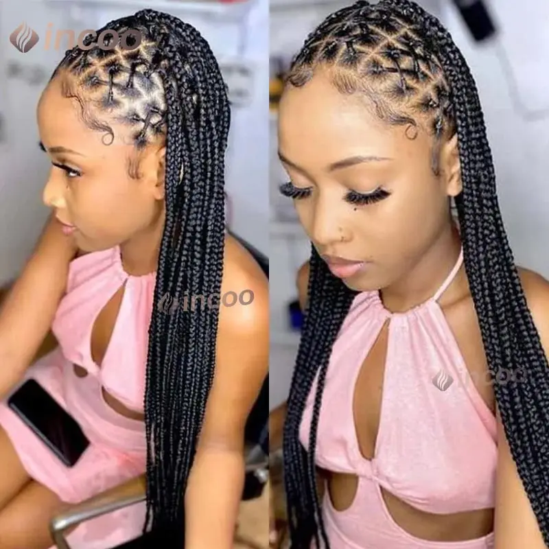 

Synthetic 36‘’ Long Criss Cross Knotless Box Braids Wig Full Lace Braided wigs Ombre Lace Frontal Braided Wig for Black Women