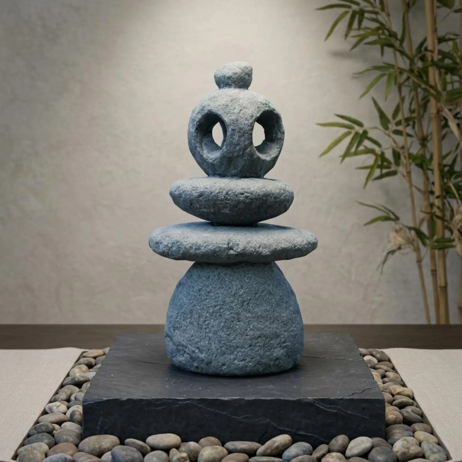 2 Pieces Stacked Stone Sculpture Japanese Design Zen Stone Statue Zen Cairn Statue Sturdy Realistic Rock Sculpture Easy to Clean