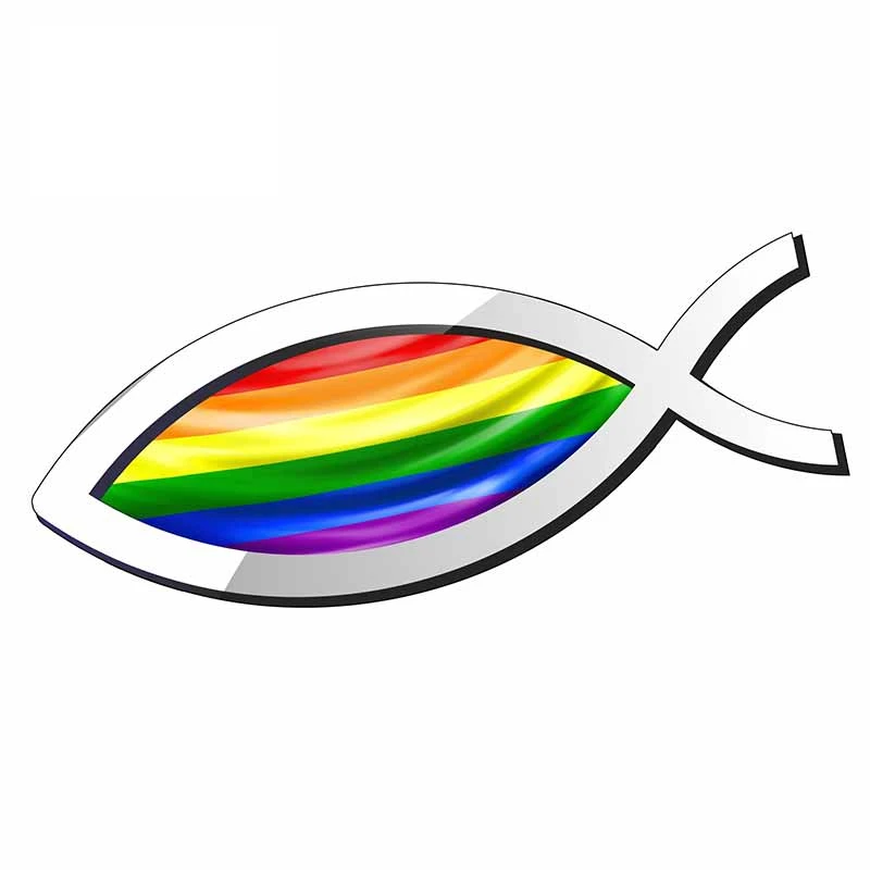 Christian Fish Symbol Ichthys Icthus with Lgbt Gay Pride Flag Car Sticker Rearview Mirror Decal