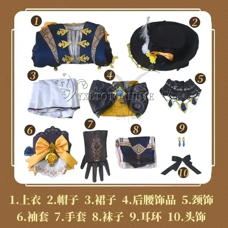 لعبة جينشين إمباكت نافيا أزياء تنكرية شعر مستعار فستان موحد فونتين سبينا دي روسولا قبعة أقراط قفازات قلادة حفلة