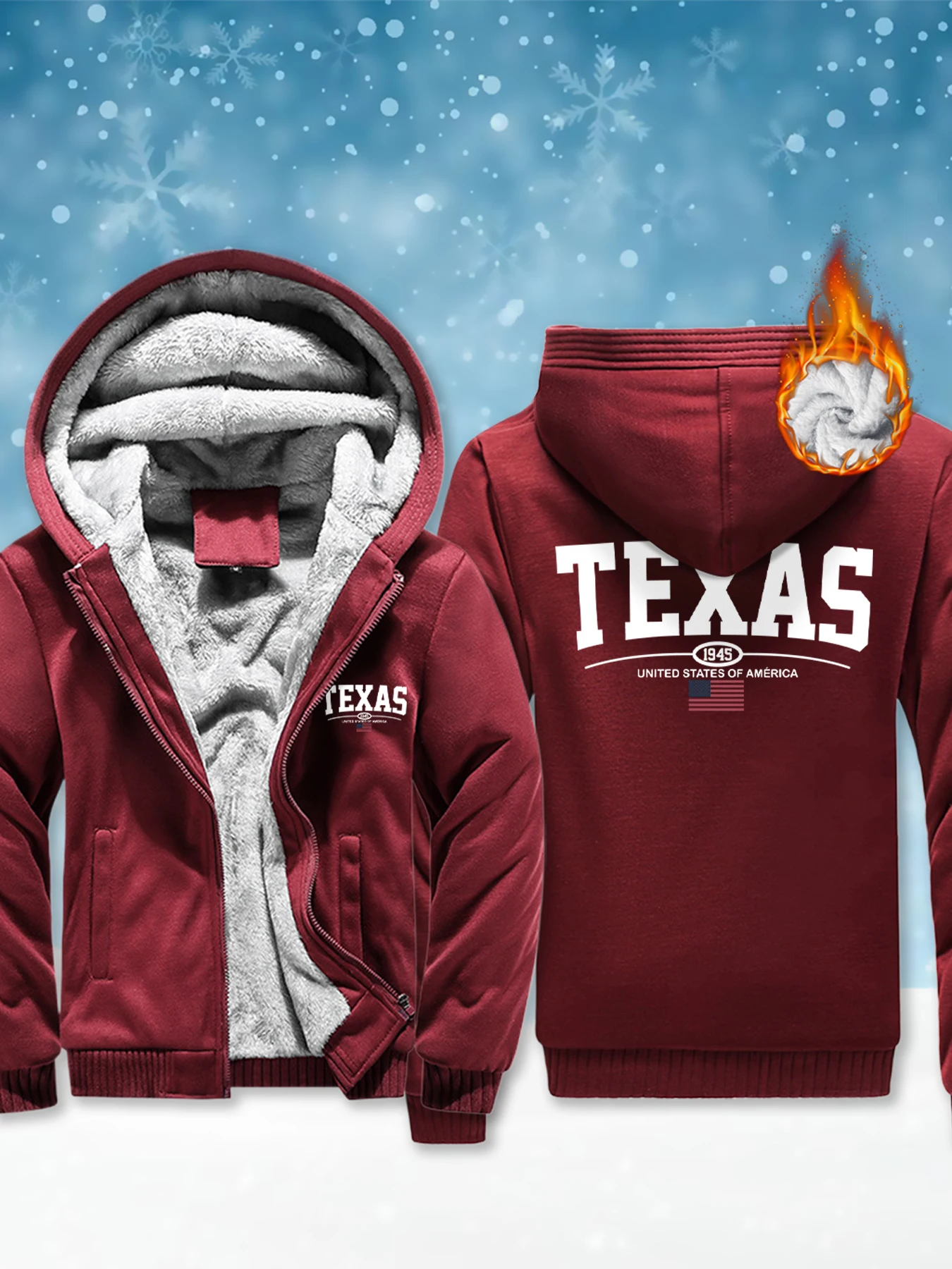 

United States Of America Texas Printing Man's Hooded Jacket Fashion Hoodies Zipper Thick Hoodie Casual Soft Warm Pullover