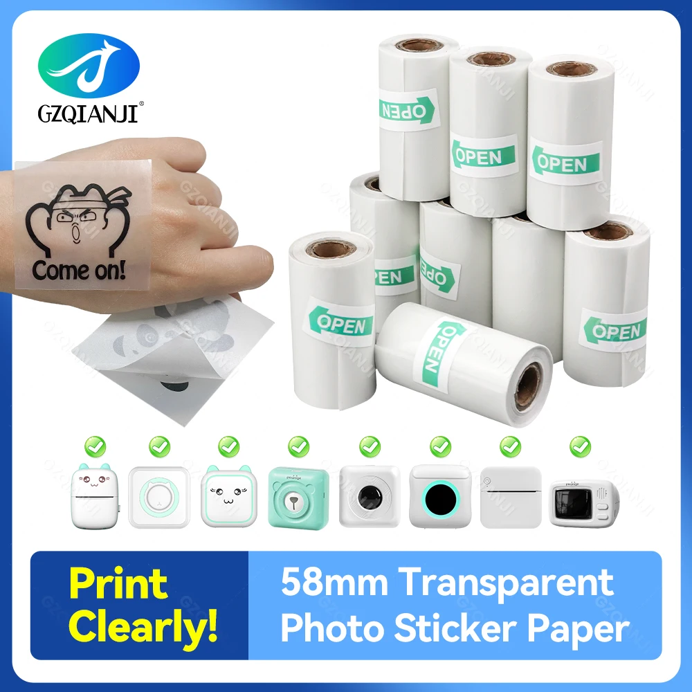 Transparent 57x30mm Thermal Receipt Photo Paper for All Mini 58mm Inkless Wireless Bluetooth Thermal Receipt Printer Papel