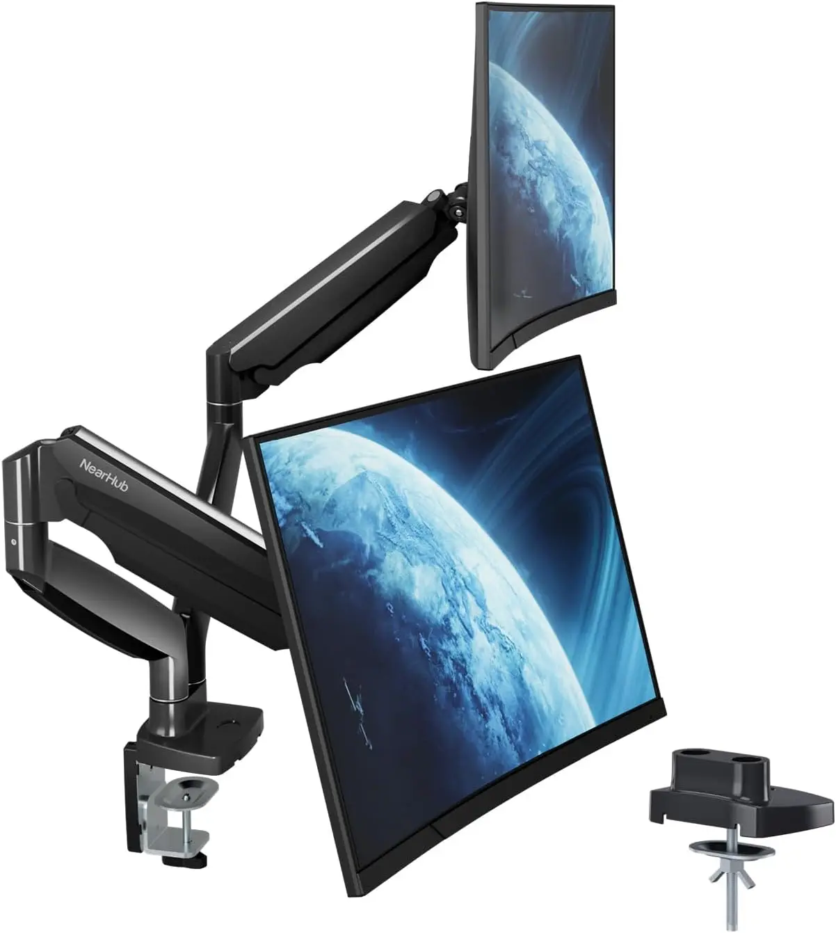 Dual Monitor Arm for Curved/Flat Screens up to 35", Max 28.6lbs Each, Heavy Duty, Full Motion, VESA 75x100