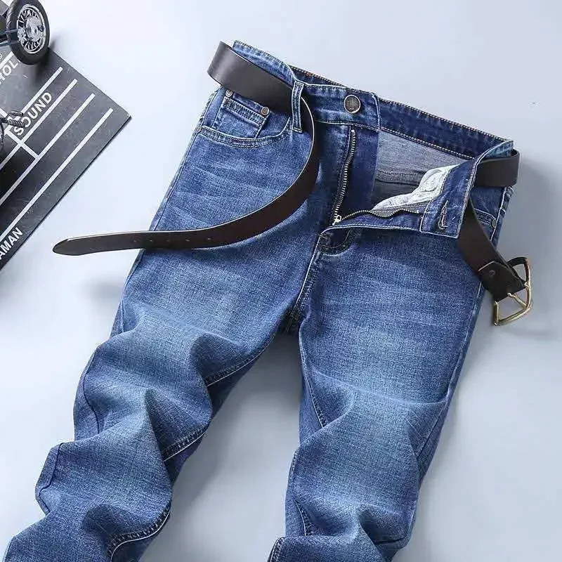 Calças de assento aberto estiramento jeans masculino solto em linha reta invisível zíper campo completo-aberto tipo boate escritório sexo livre mãe jeans