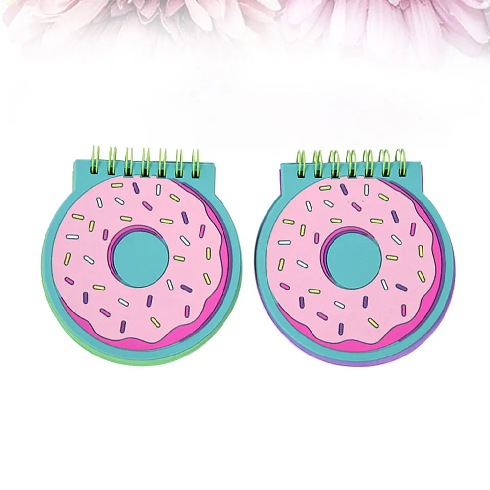 

2Pcs Pocket Notepad Sweet Donut Cartoon PVC Cover Mini Wire-O Binding Rings Portable Steno Pads Daily Diary Gift