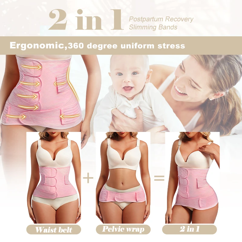 2 In 1 Postpartum Recovery Girdles Body Shaper Women Waist Trainer Belly Flaten Belt Faja
