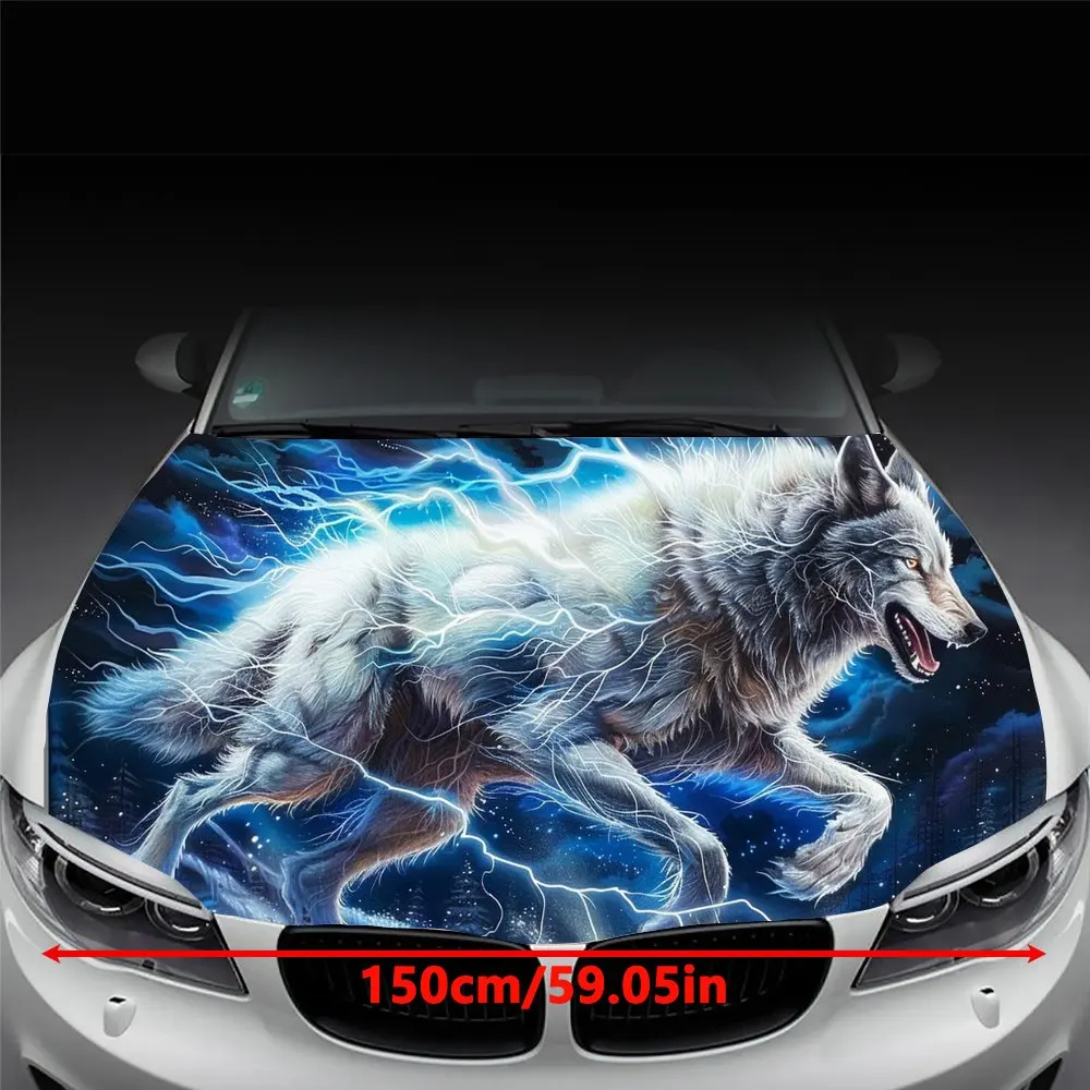 Running Starry Sky Lightning Wolf Car Hood Wrap Color Vinyl Sticker Truck Graphic Bonnet Auto Accessories Decoration Decal Gift