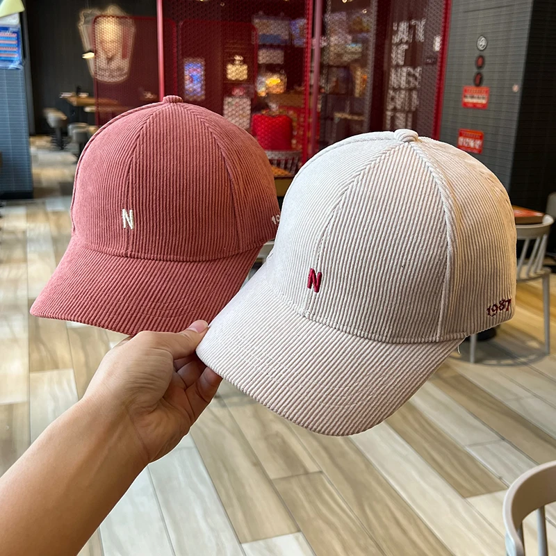 

Retro Corduroy Peaked Cap Women's Autumn and Winter Couple Letters Embroidered Baseball Cap Men