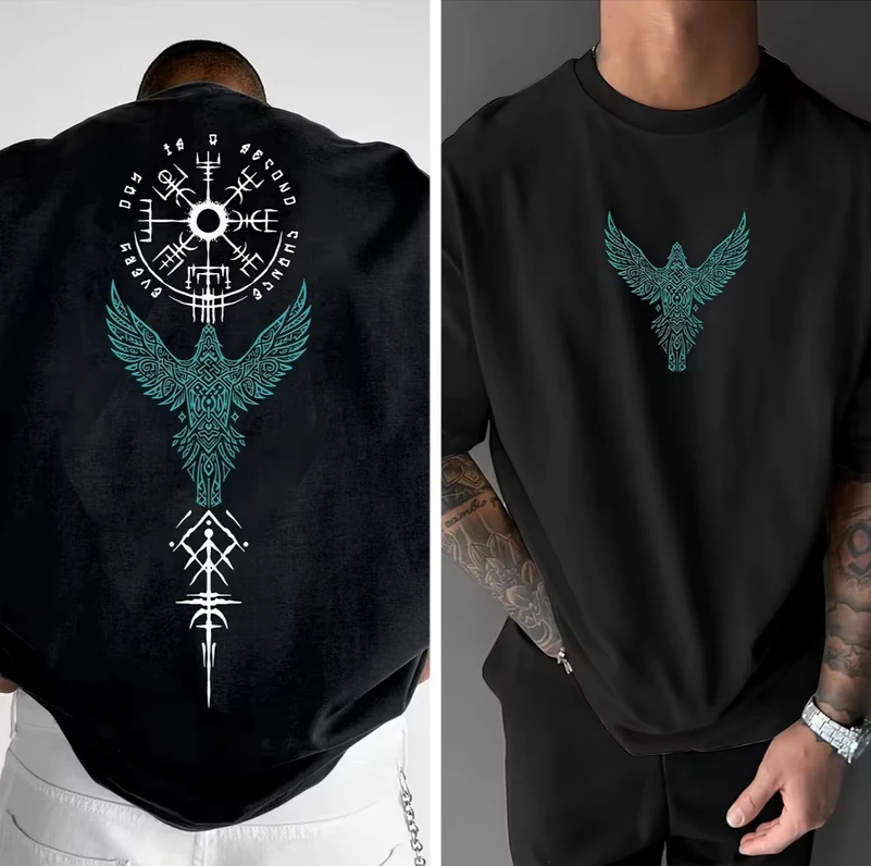 T-Shirt classique en coton avec symboles vikings nordiques, pour hommes et femmes, Streetwear d'été