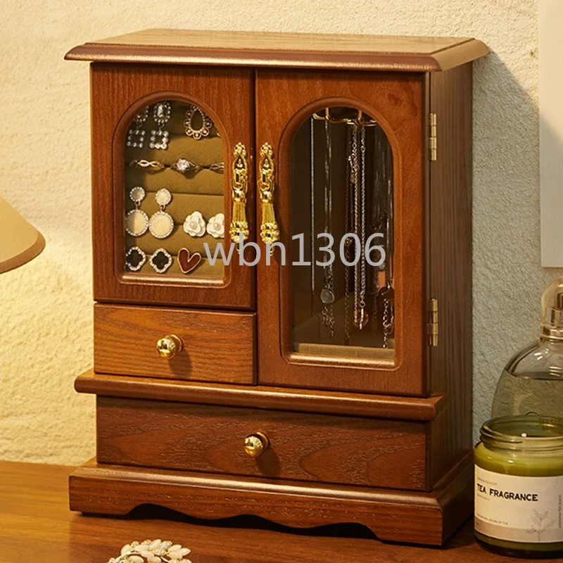 

Retro Wooden Jewelry Storage Box Jewelry Earrings Necklace Hair Jewelry Ring Storage Box Household Wooden Box