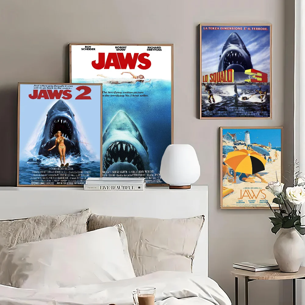 

Classic Movie jaws Movie Sticky Posters Whitepaper Sticker DIY Room Bar Cafe Posters Wall Stickers