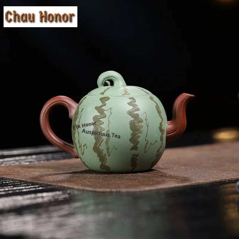 290ml Luxury Yixing Purple Clay Teapots Handmade Watermelon Pot Raw Ore Bean Green Mud Kettle Zisha Tea Set Cha Accessories Gift