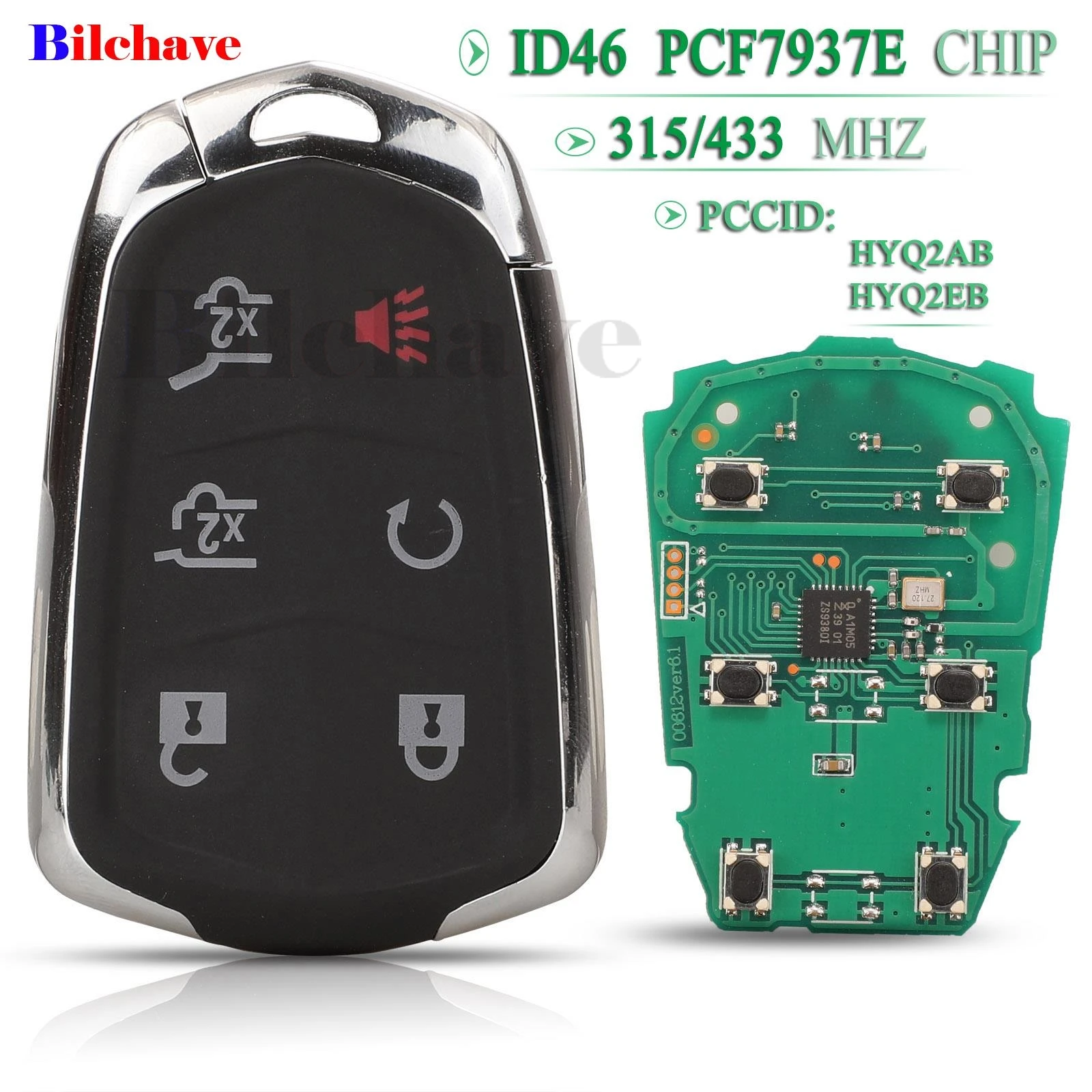 

Bilchave 6 Buttons For Cadillac Escalade ESV 2015 - 2019 Fob Smart Remote Car Key 315MHz HYQ2EB HYQ2AB 433MHz ID46 Chip