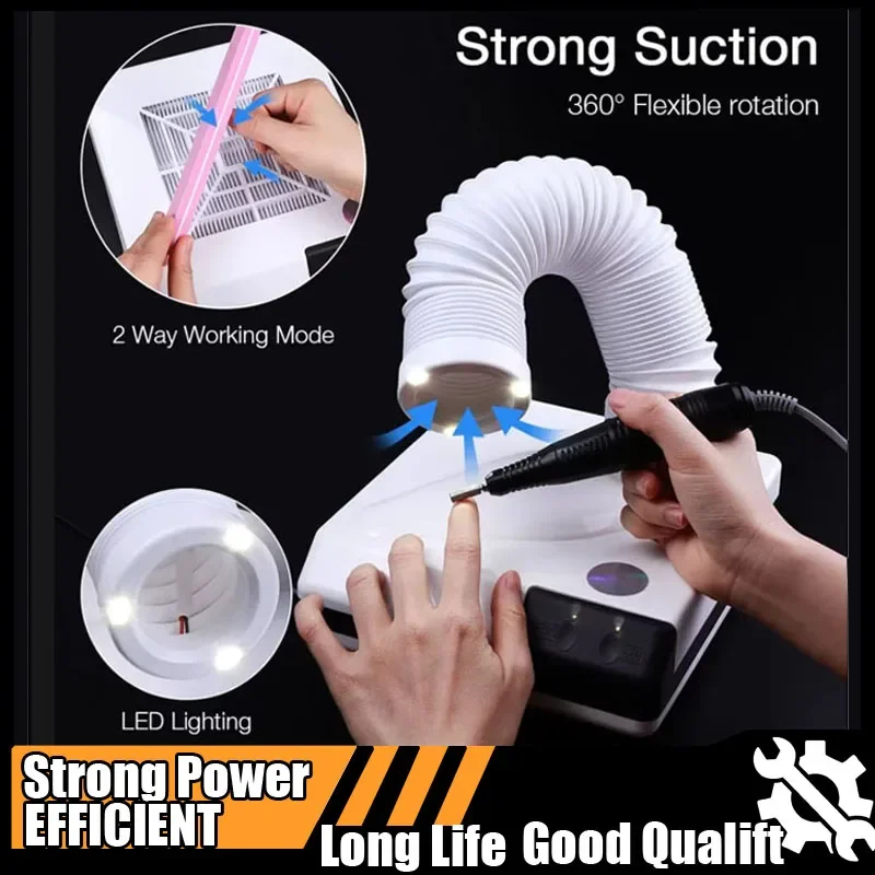 

New Hot 60W Double Use Nail Dust Collector Retractable Elbow Design Nail Dust Extractor Fan Nail Vacuum Cleaner With Tube Tool