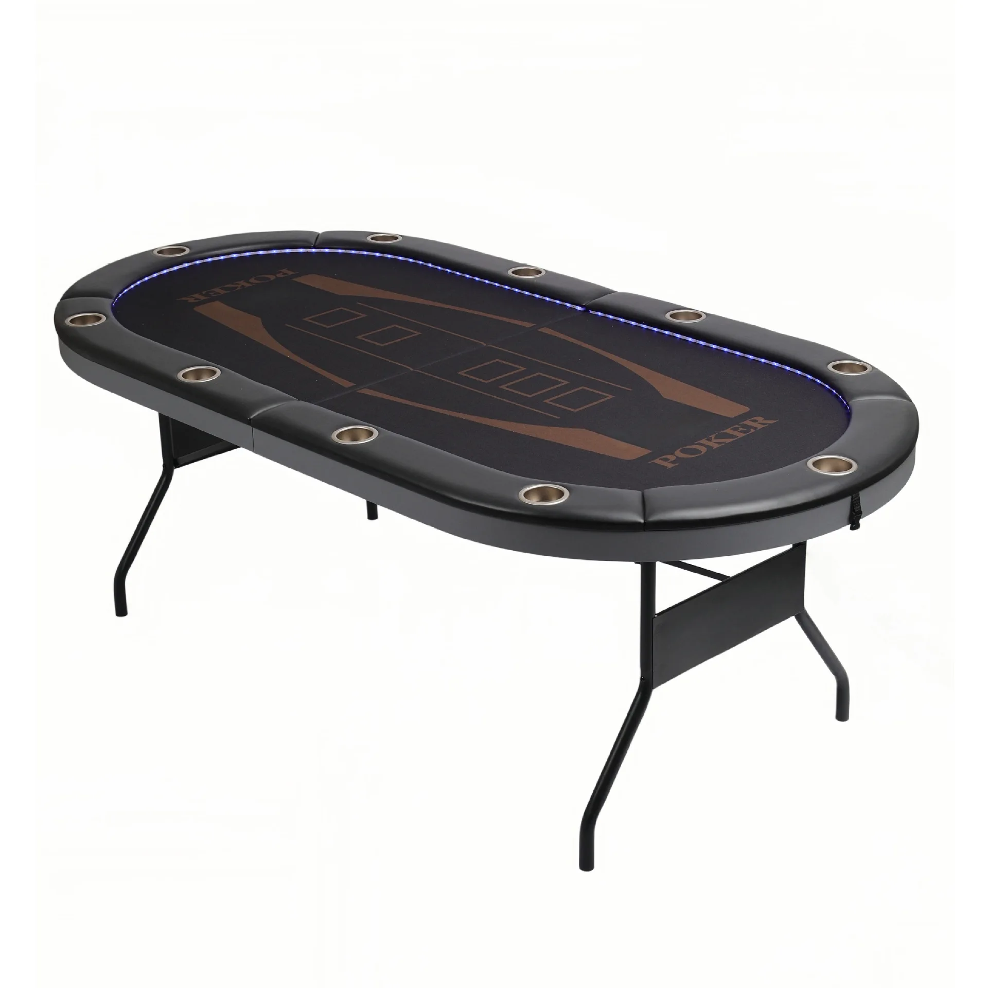 Folding Texas Holdem Poker Table With LED Lights 10 Player Card Table Flocked Surface With Cup Holders Entertainment Game