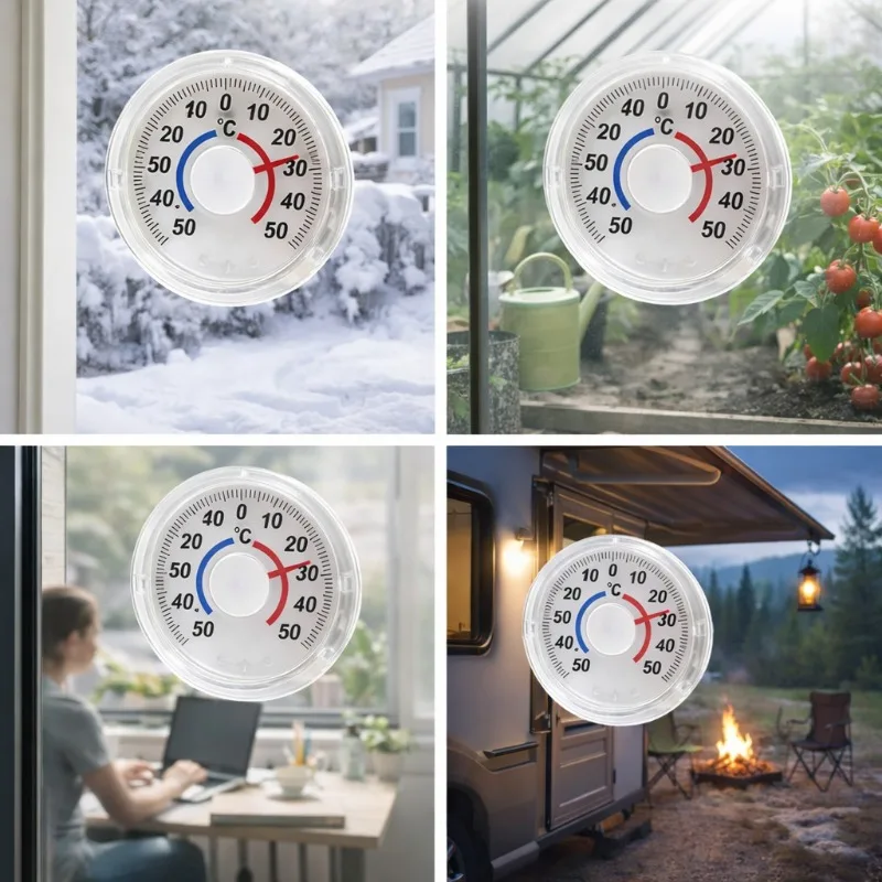 Outdoor Door & Window Thermometer – Round Plastic Pointer Type for Cold & Heat – Precision Temperature Gauge for Windows & Doo view 4
