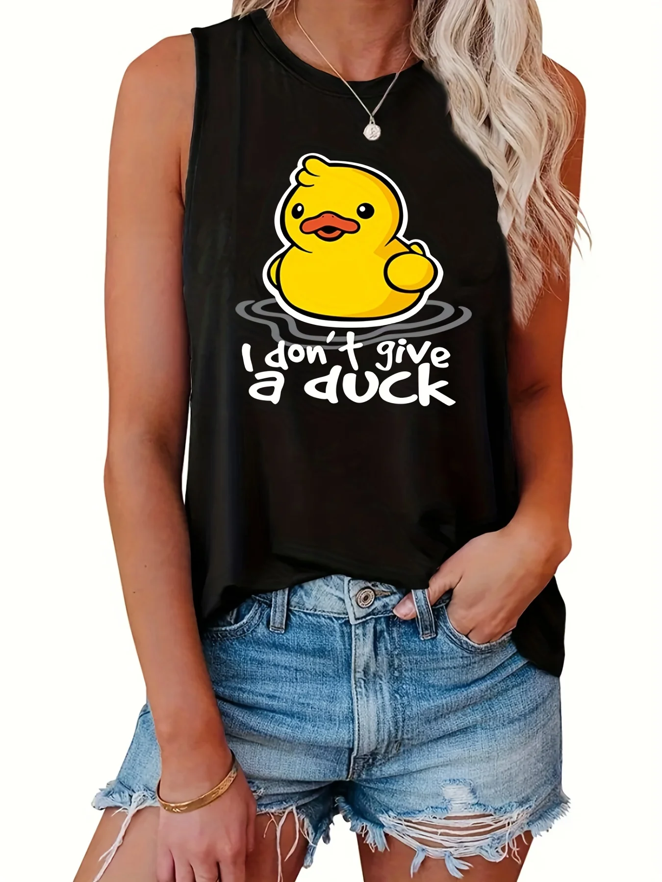Women's Summer Cartoon Duck Print Large Casual Sleeveless Loose Tank Top T-shirt  Streetwear Oversized O-Neck Vest