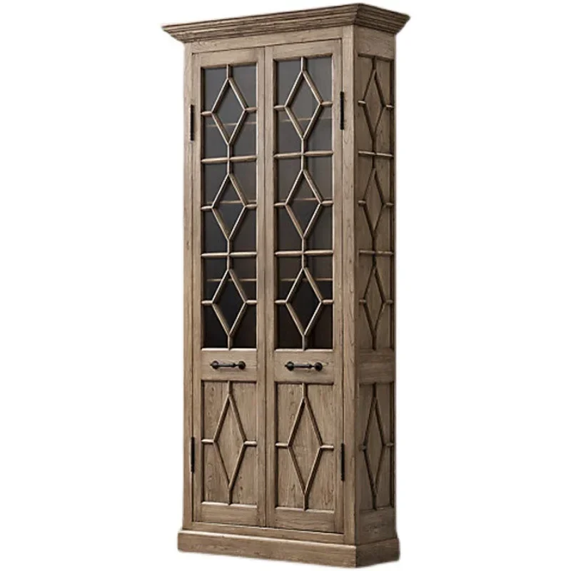 

American solid wood wine cabinet French retro double door four door bookcase Nordic simple display cabinet TV cabinet dining