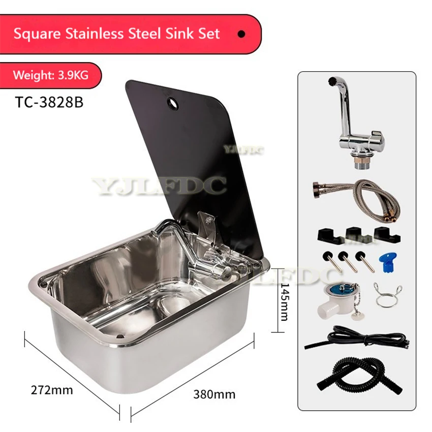 Sink Small Narrow Stainless Steel Sink with Tempered Glass Cover Car Vessel Sink 304 Stainless Steel Vegetable Washing Basin Car