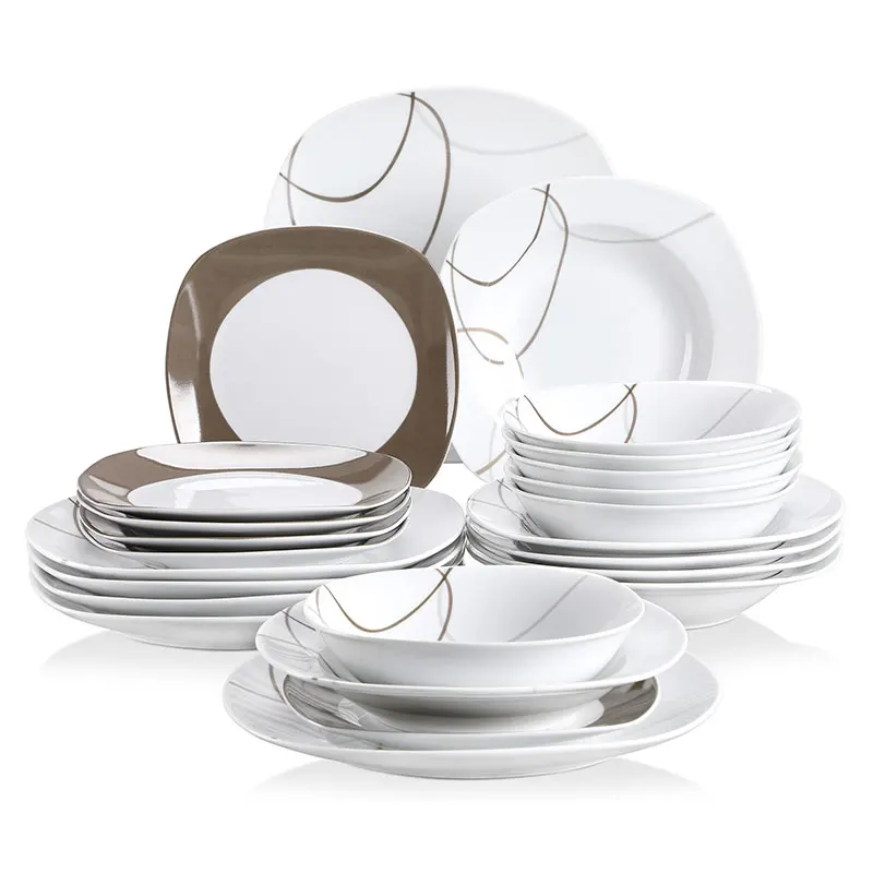 VEWEET NIKITA 24/48-Piece Kitchen Dinner Combi-Set Porcelain Tableware Plate Set with Bowl,Dessert Soup Plate,Dinner Plate