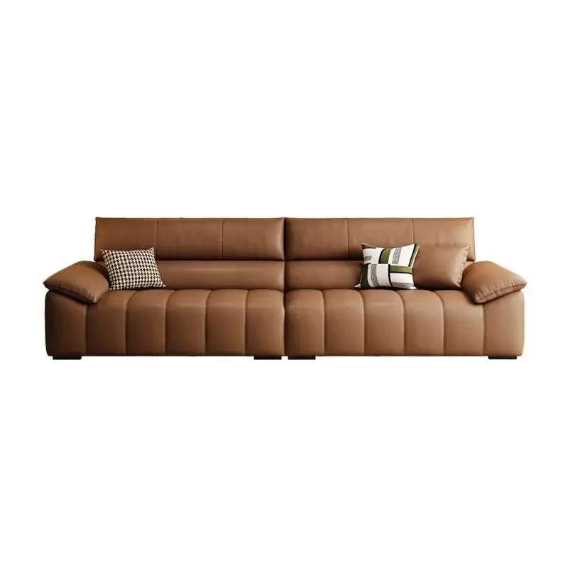 

Italian minimalism, new first-layer leather sofa, small apartment in the living room, simple Nordic style