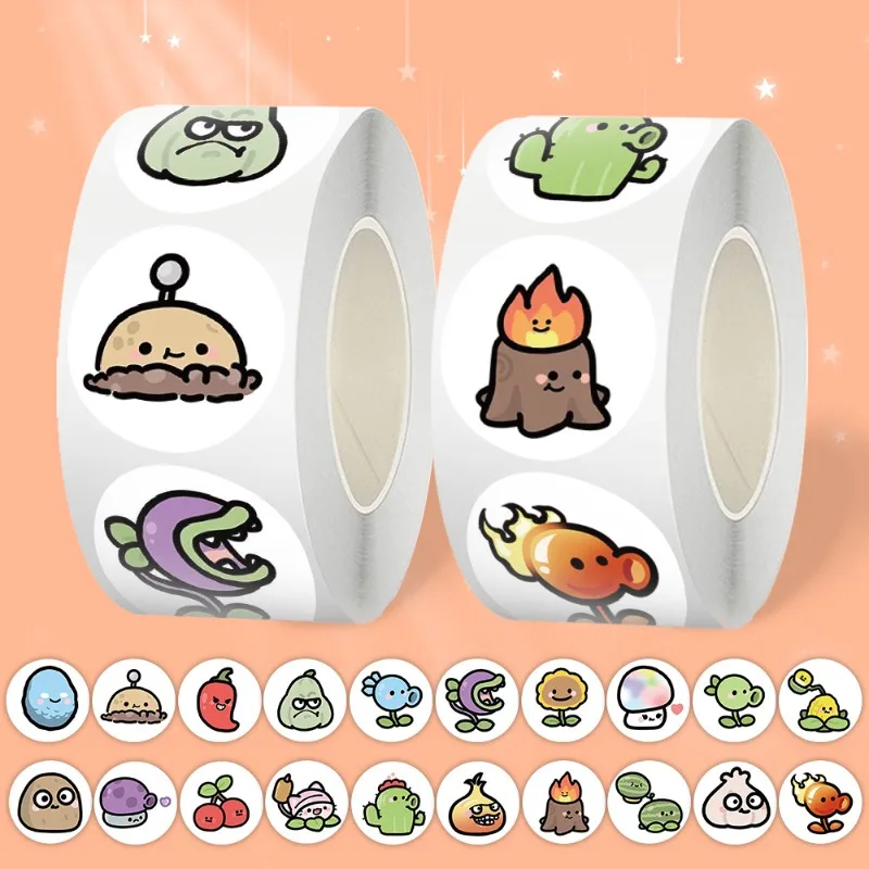 

New Cute Plants Vs. Zombies Stickers Roll Up Sticker 500pcs Q Edition Reward Account Material Sticker Sealing Tape Festival Gift