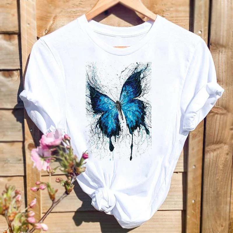 

Cartoon Short Sleeve Summer Shirt Print Tshirts Female T-Shirt Women Butterfly Trend Cute Fashion Graphic T Top