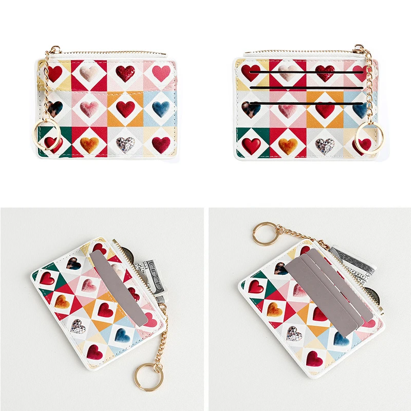 Colorful Heart-Shaped Card Case, Id Case, Women's Mini Multi-Card Slot Wallet, Uv Printed, Portable Id Bag