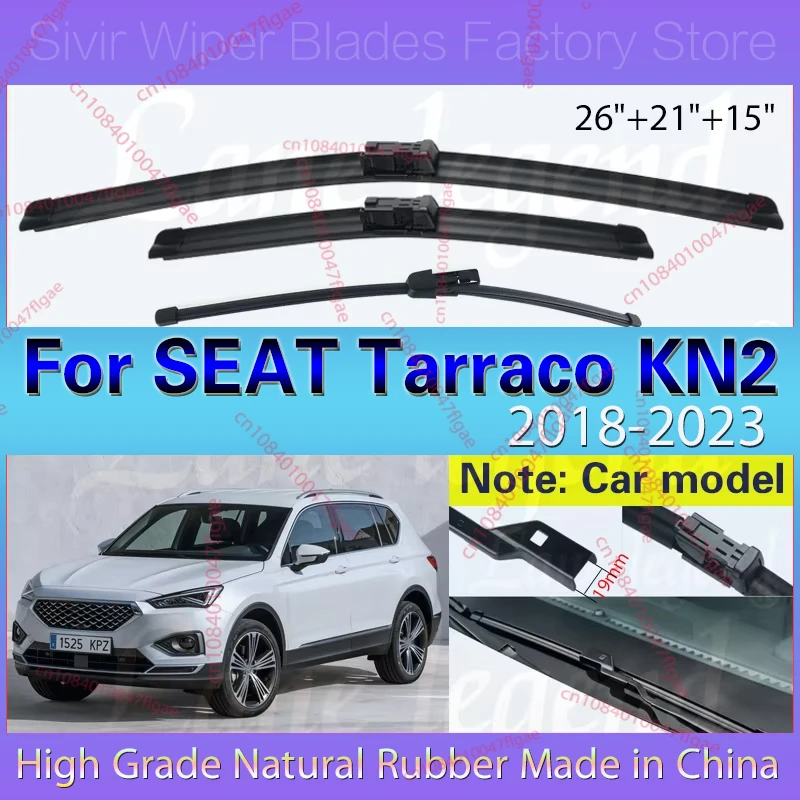 

Car Front Rear Wiper Blades For SEAT Tarraco KN2 2018 2019 2020 2021 2022 2023 Soft Rubber Windscreen Window Brushes 26"+21"+15"